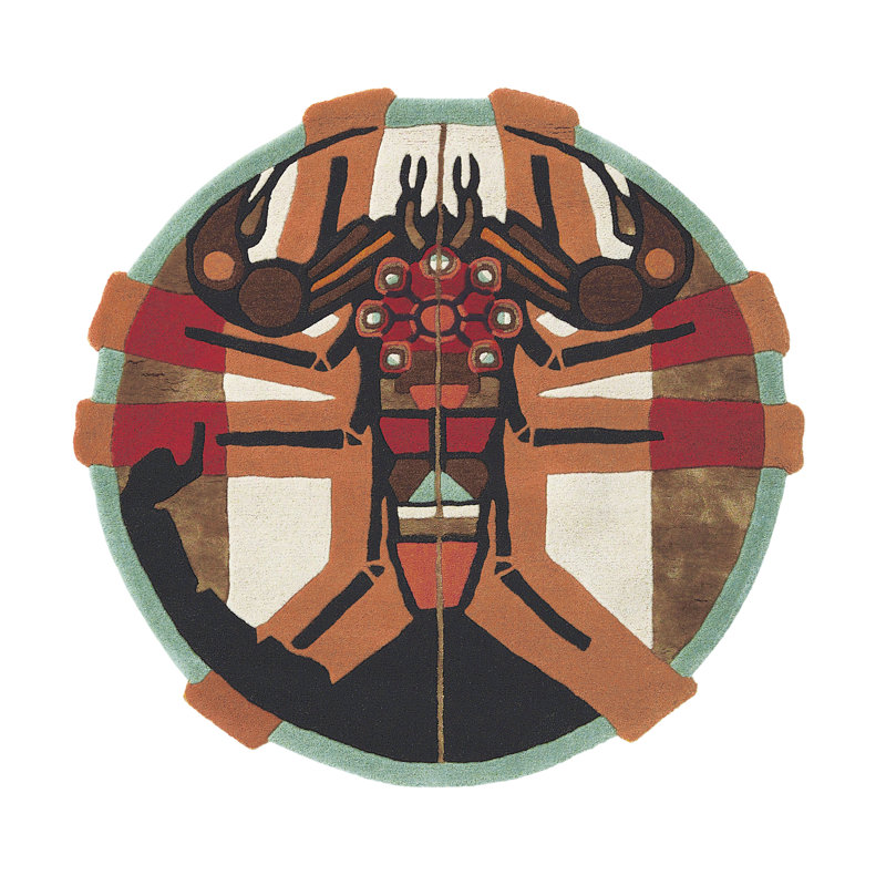 Abstract Area Rug in Orange/Red/Black/White, Round 3'3"