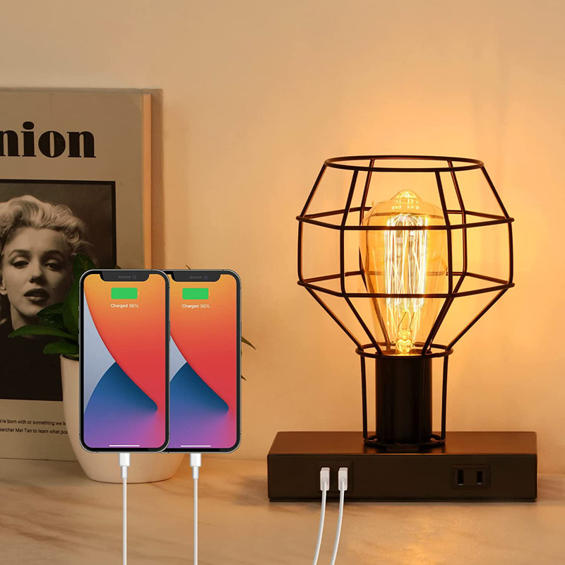 Lampe de bureau en métal avec prise USB