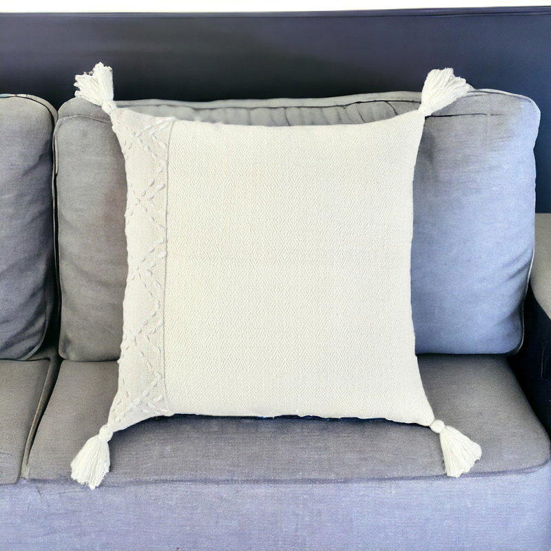 20" Cotton Throw Pillow, ivory