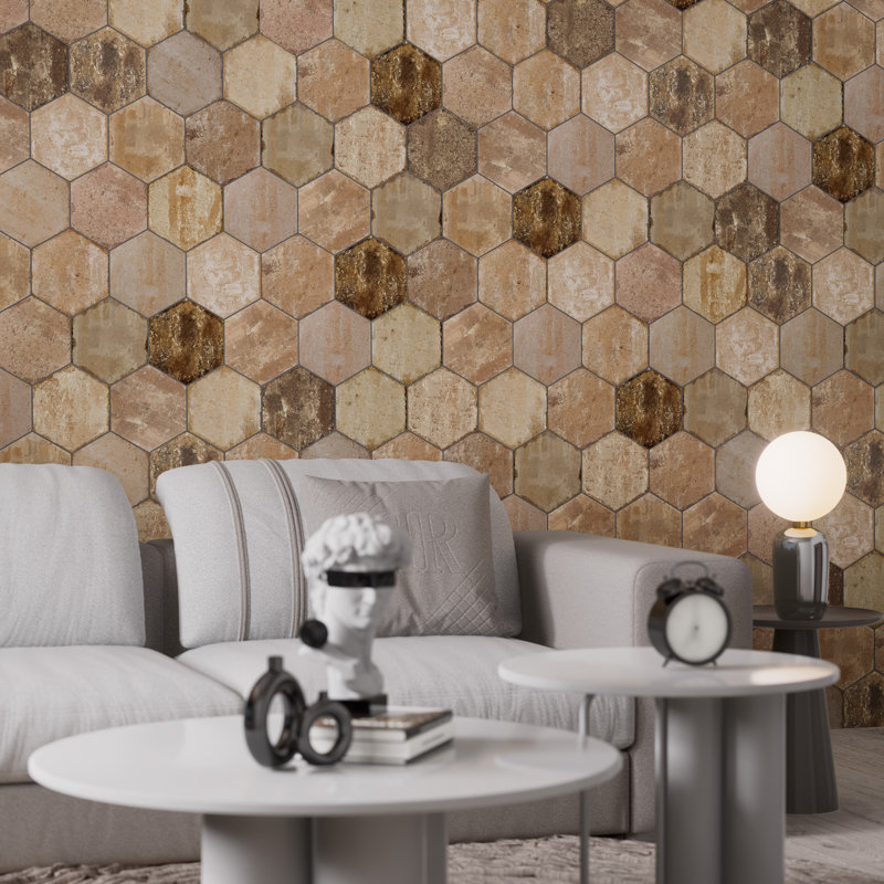 Brickyard Hex 8-1/2 In. X 9-7/8 In. Porcelain Rustic Wall & Floor Tile, Beige