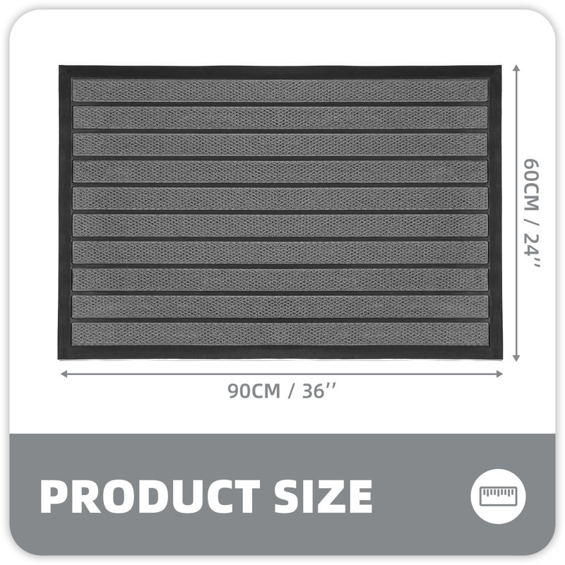 Gemmell Non-Slip Striped Doormat, 24" W x 36" L, Gray