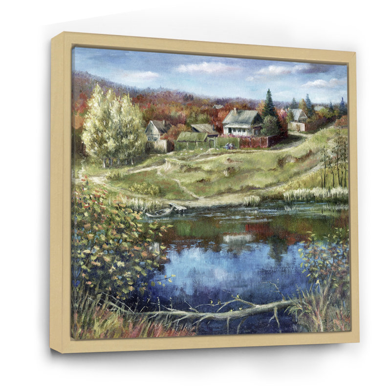 Paysage champêtre dans un paysage d'automne, reproduction d'art sur toile, H 30 po x l 30 po x P 1 po, Cadre flottant brun