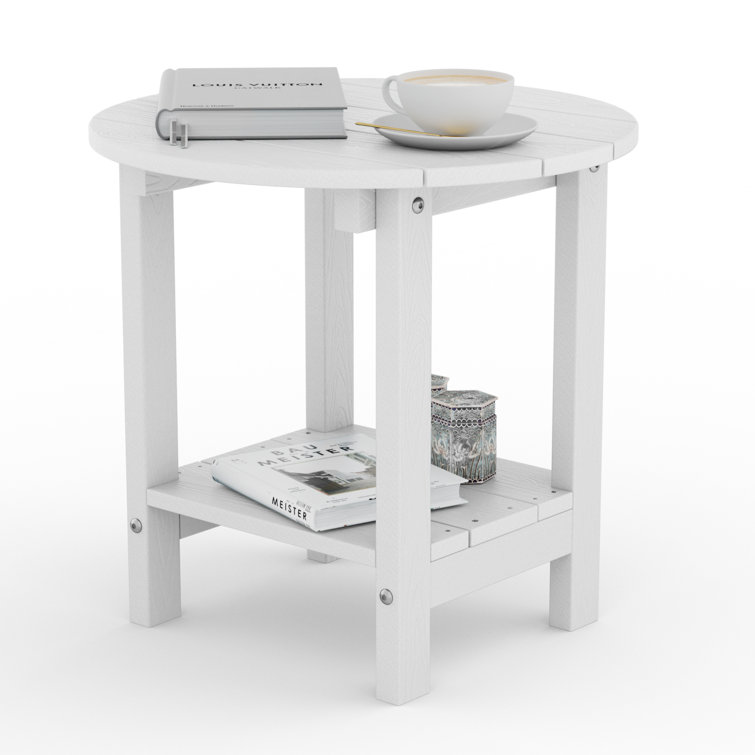 18 Inch Round Outdoor Side Table Adirondack Plastic/Resin Patio Side Table Weather Resistant End Table with Storage Shelf