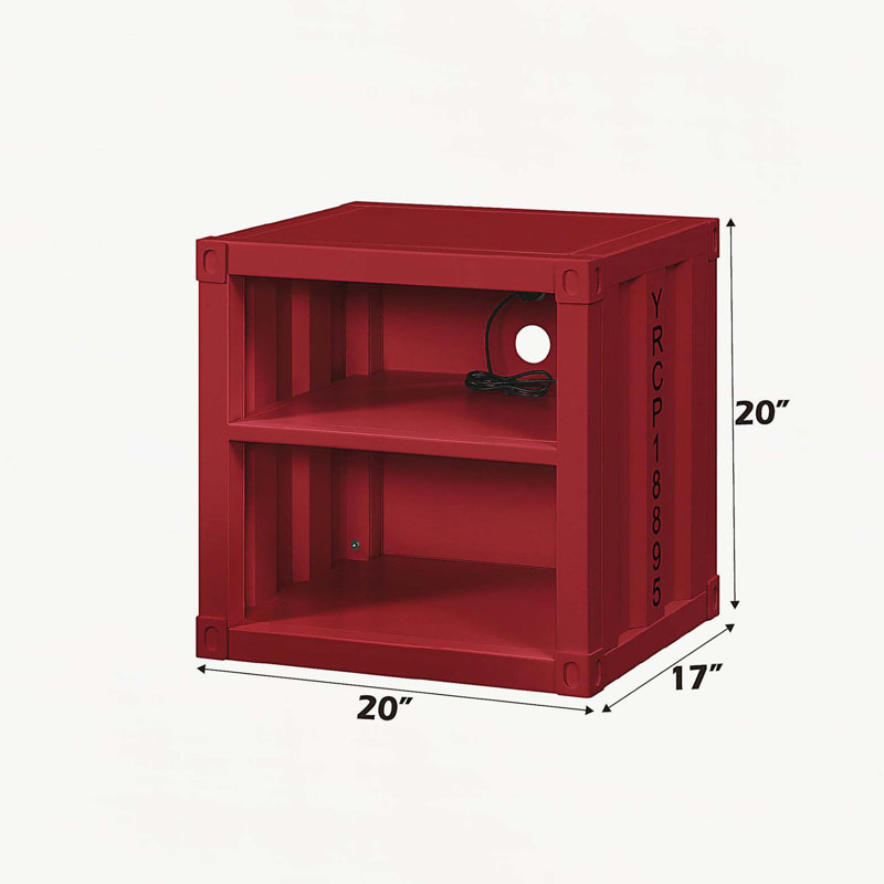 Table de chevet à finition rouge Cargo avec USB