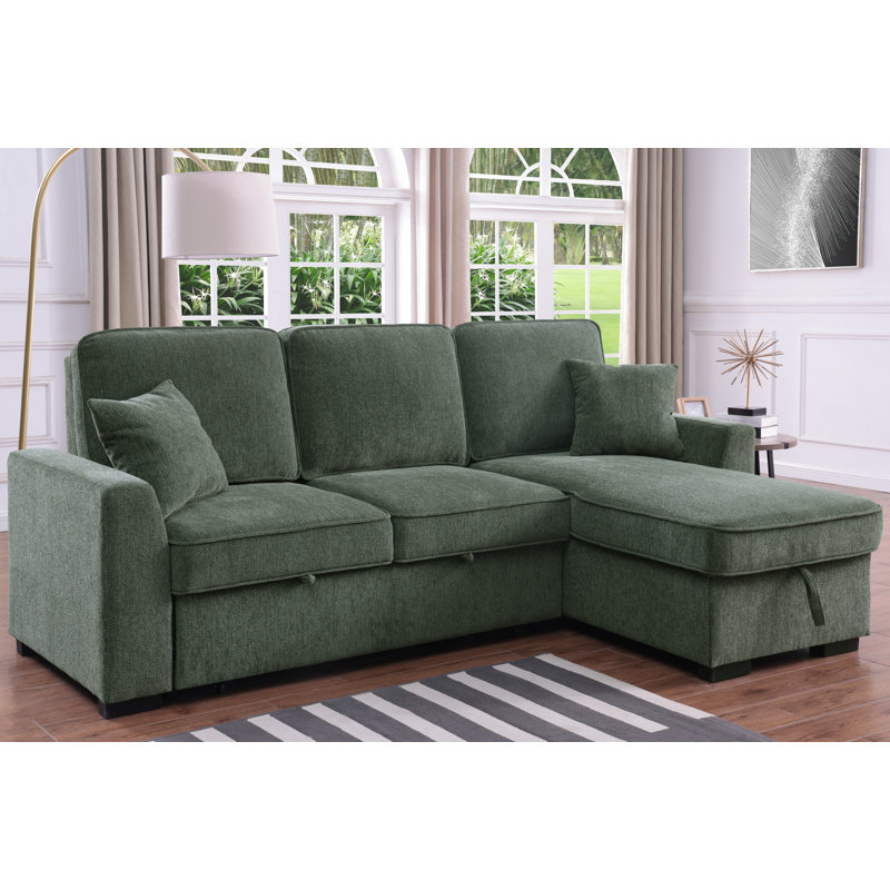 Canapé-lit modulaire réversible avec rangement Elfrieda, Chenille verte