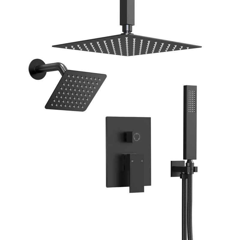 Pressure Balanced 10" Rainfall Shower System, Dual Rain Shower Heads with Rough-In Valve, Matte Black