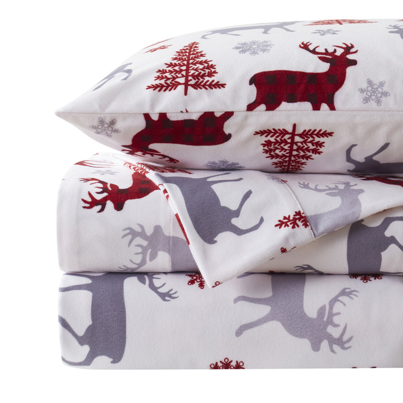 Buffalo Deer Printed Microfiber Flannel Sheet Set, Twin