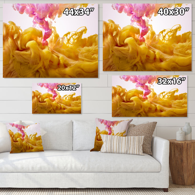 «Yellow and Pink Dancing Ink Clouds» - photographie sur toile, Toile tendue, H 12 po x l 20 po
