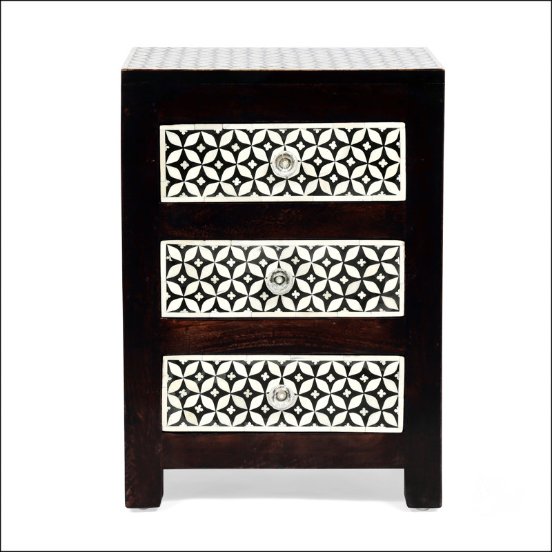 3 - Drawer Nightstand, Black/Dark Walnut