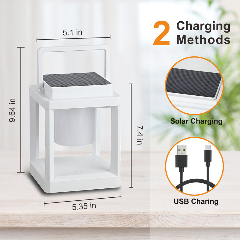 Lanterne solaire d'extérieur à DEL 7,4 "à intensité variable intégrée - Lampe IP44 imperméable alimentée par batterie pour le camping en terrasse