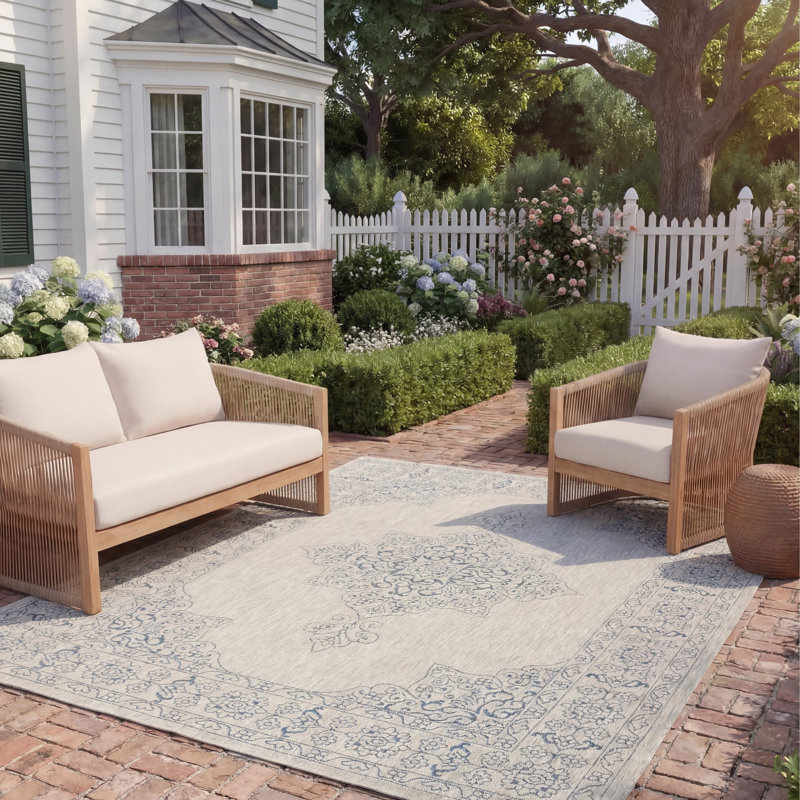 Arneshia Southwestern Aqua Indoor/Outdoor Area Rug, Rectangle 8' x 11'