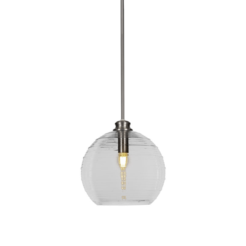 Luminaire suspendu avec tige 1 lumière Malena, Nickel brossé, Blanc, H 12 po x l 12 po x P 12 po