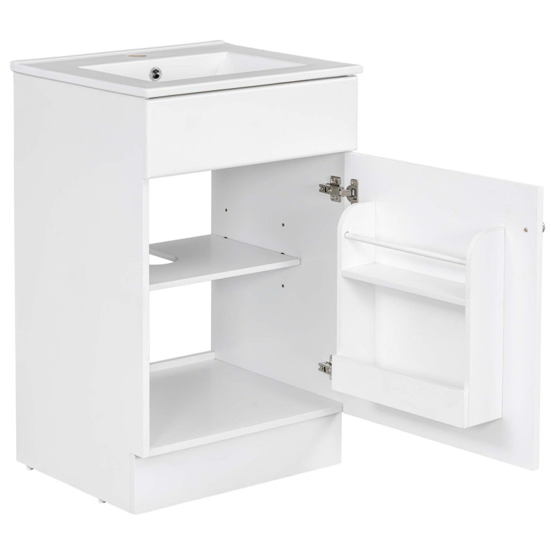 Meuble-lavabo de 20 po avec lavabo, meuble-lavabo avec tablette de porte et tablette réglable, Blanc
