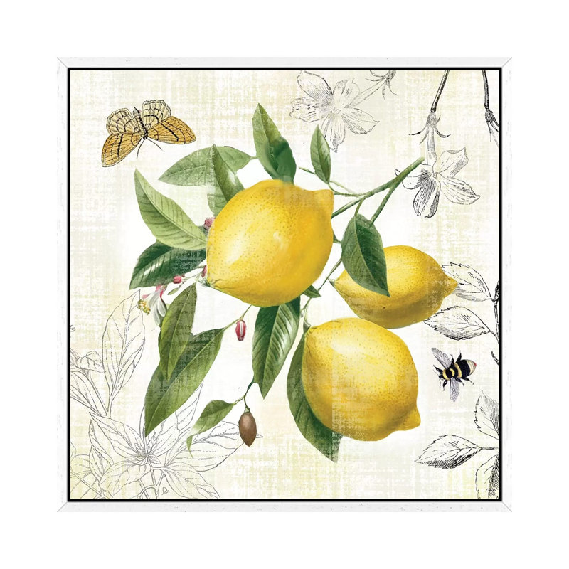 Linen Lemons II by Nan - Print on Canvas, 45.72cm H x 45.72cm W x 3.81cm D, White Floater Framed
