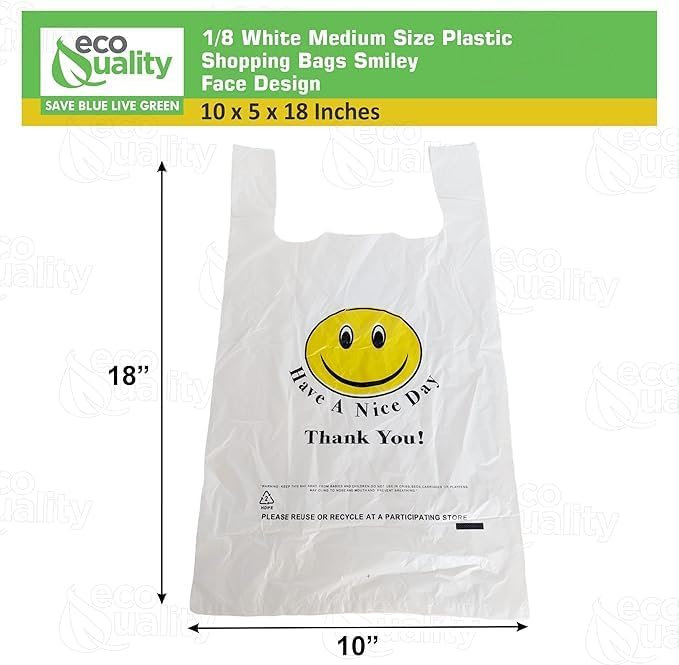 Sacs à emporter en plastique 10 x 5 x 18 Ecoqualité 1/8 éco-blancs pour livraison, épicerie et restaurant (360)