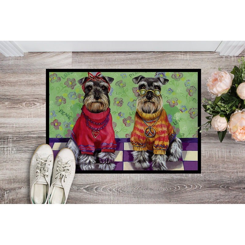 Tapis d'entrée antidérapant Guerrie L 27 po x l 18 po, Schnauzer « Love and Peace »