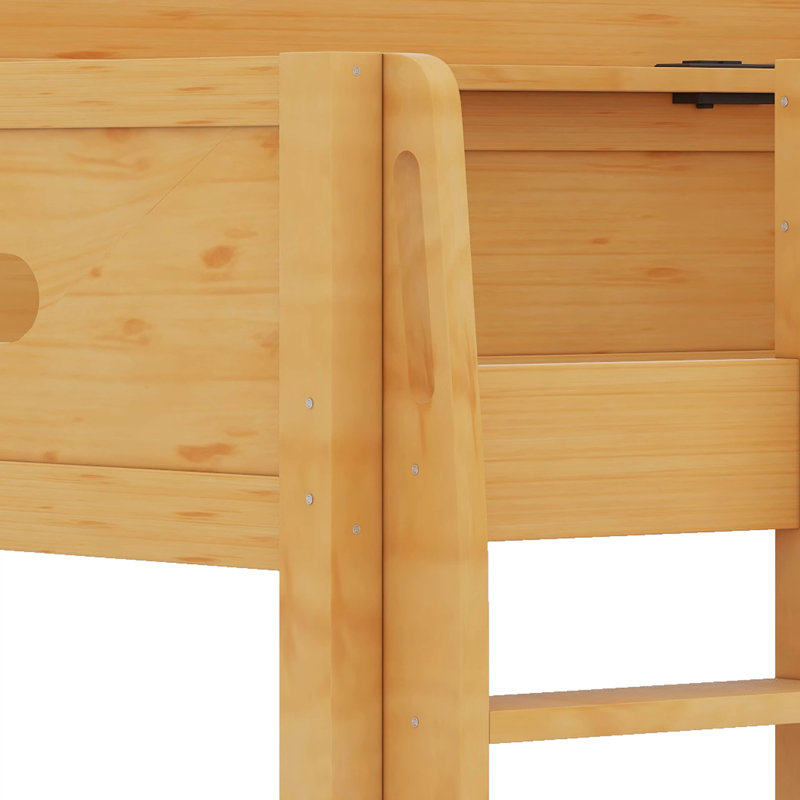 Lit superposé grand sur grand avec tablettes de rangement et ports USB, Bois