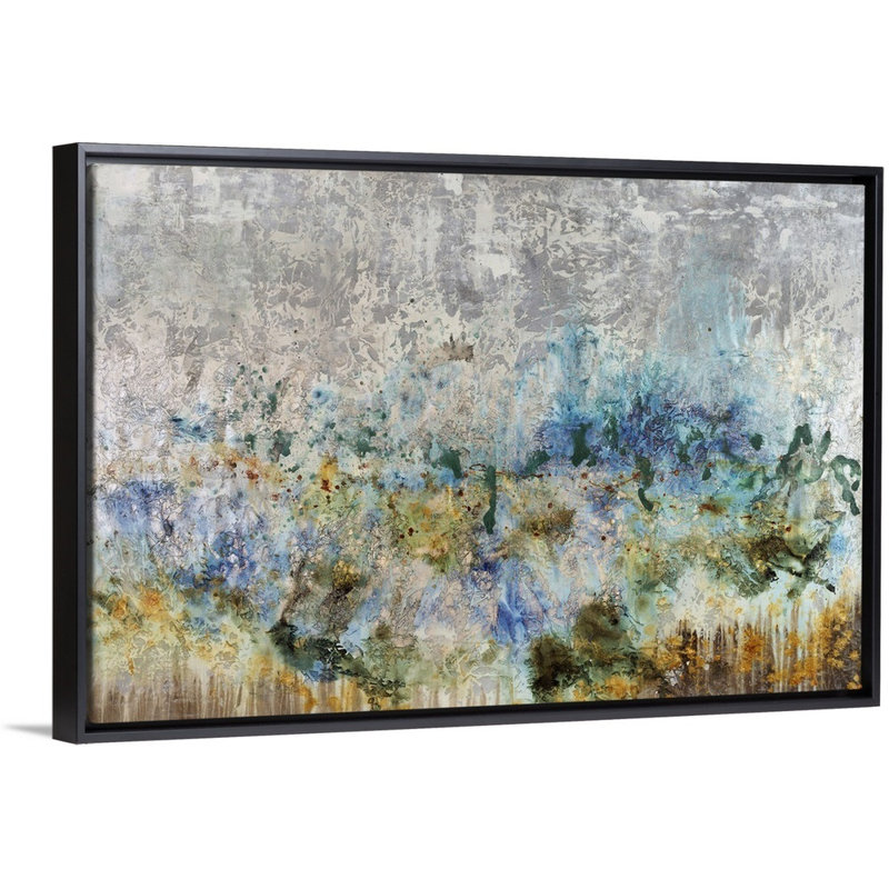 « émergeant de rêve », peinture sur toile, H 33,7 po x l 49,7 po x p 1,75 po, Cadre flottant noir
