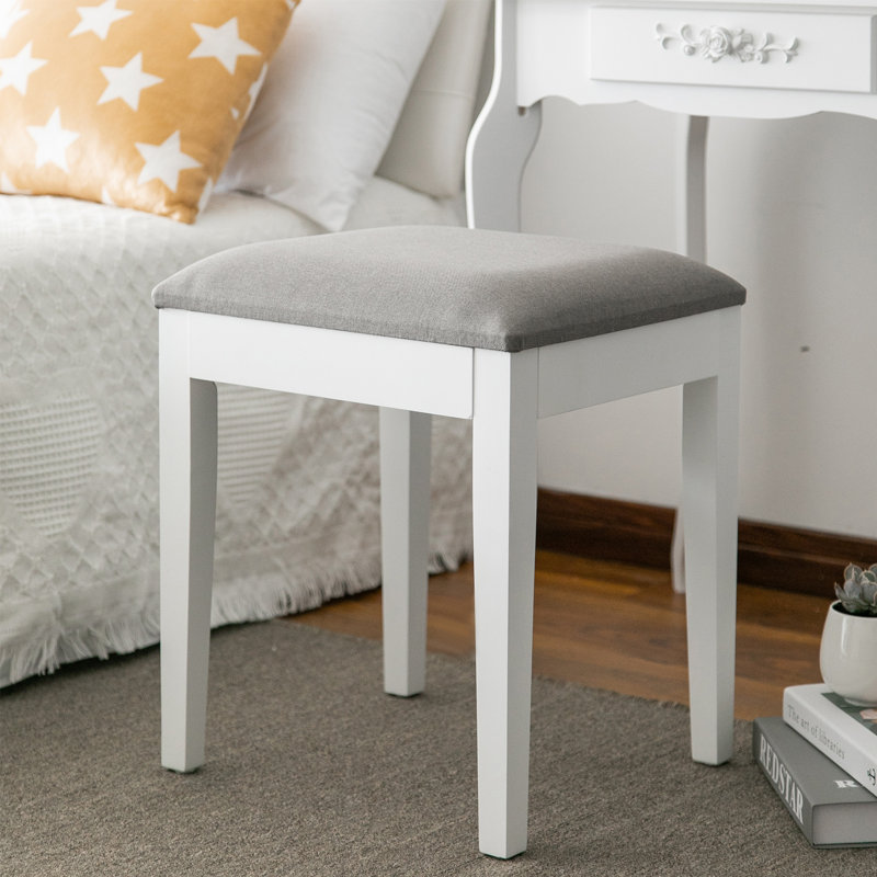 Manufactured Wood Accent Stool, Grey, Linen
