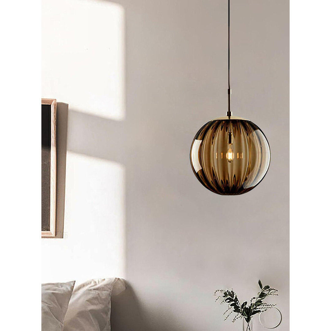 Modern Indoor Pendant Light – Ribbed Globe Glass Shade Ceiling Light for Kitchen