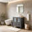 30" Grey Modern Freestanding Bathroom Vanity with White Ceramic Vessel Sink, Soft Close Drawers & Frosted Glass Doors