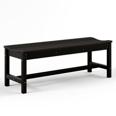 Banc d'extérieur en PEHD résistant aux intempéries pour 2 personnes - Siège de jardin incurvé sans dossier robuste, capacité de 800 lb, patio, porche, parc, entrée - noir