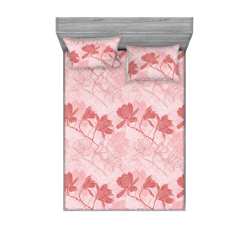 Drap-housse et taies décoratives 3 pièces Ambesonne, Rubis pâle, rose, rosé / floral