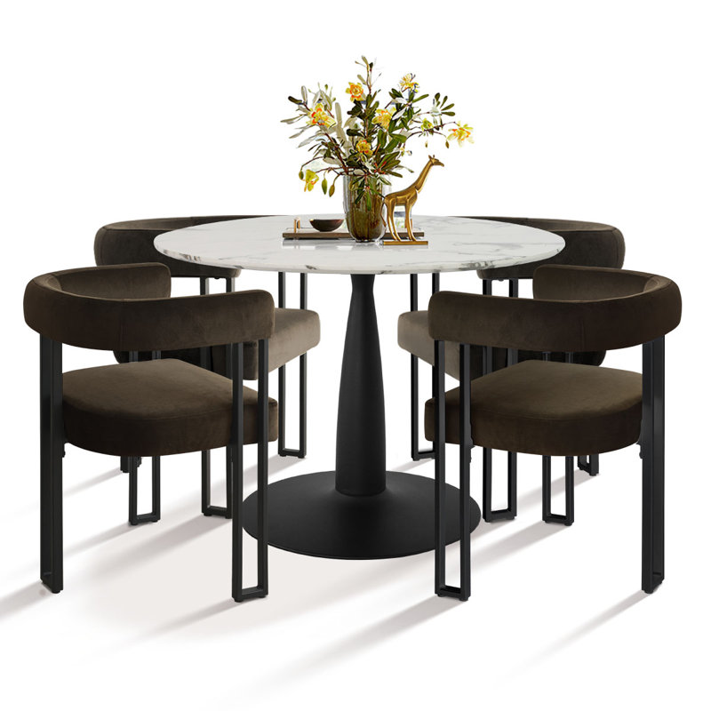 Graf 4 - Person Dining Table Sets With 40'' Round Table & 4 Upholstered Velvet Chairs, Mink