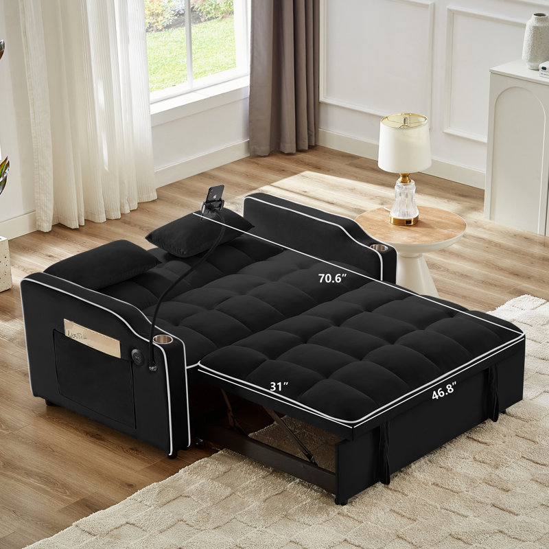 Polyvalent pliable noir avec dossier réglable, bâbord, cendrier et support pour téléphone, 2 coussins inclus, charge moderne, cendrier, support et