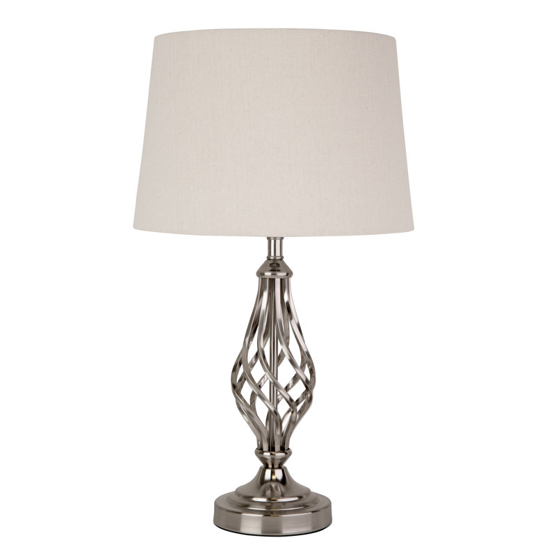 Zoey 49cm Twist Traditional Metal Table Lamp, Silver Nickel