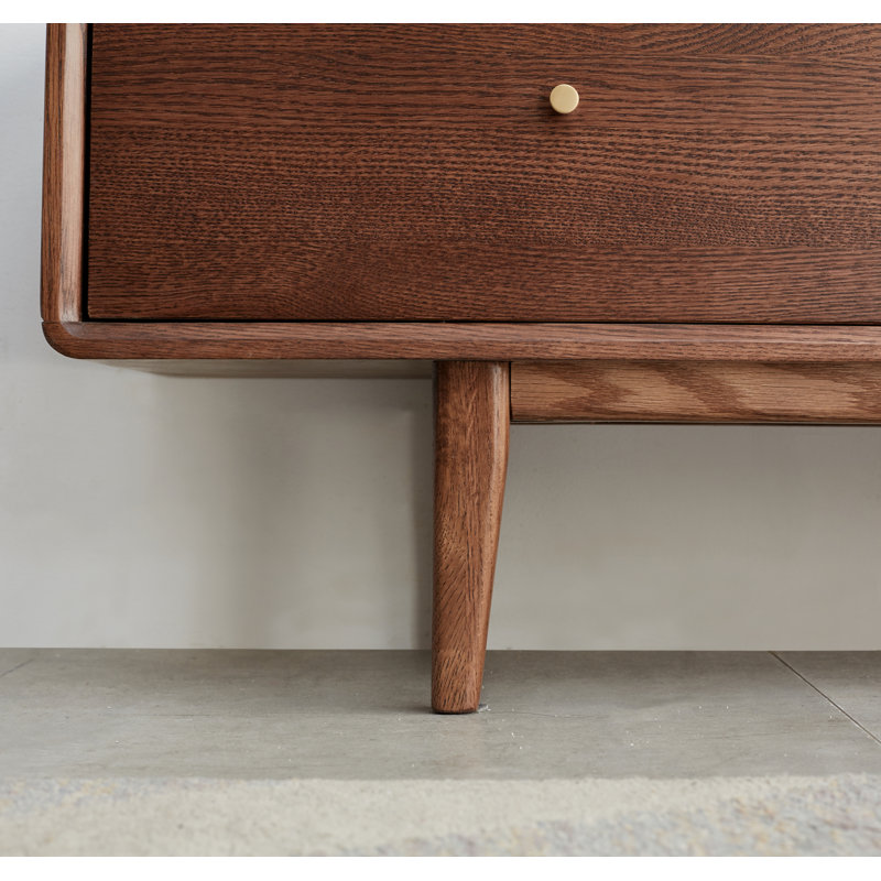 Fjord 79"W Solid Oak TV Stand with Fluted Glass Doors, 17.72"H x 78.74"L x 13.78"W, Brown Oak