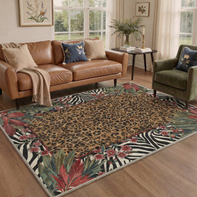 Tapis d'intérieur brun / noir / vert / rouge lavable à la machine Alissa Aura