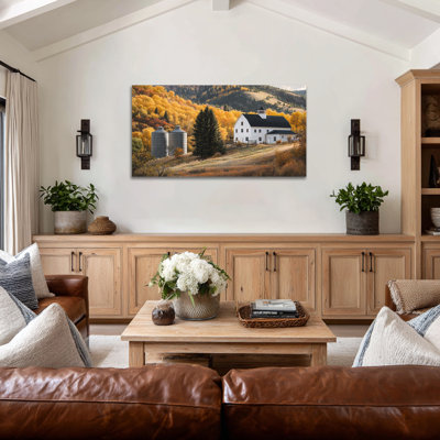 Art mural grand paysage d'automne - automne, décoration murale, peintures rétro d'automne pour le mur, art d'automne pour le salon, toile tendue encadrée, cadre en pin, 24 po x 48 po