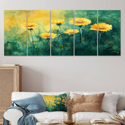 Golden Meadow in Greens And Yellows Realism - Art mural pissenlit - Art mural traditionnel sur toile