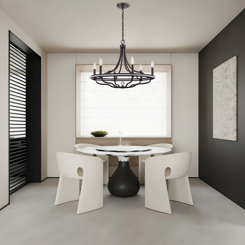 Lustre toscan en bronze foncé avec accents de cristal transparent, 6, H 20 po x l 26 po x P 26 po