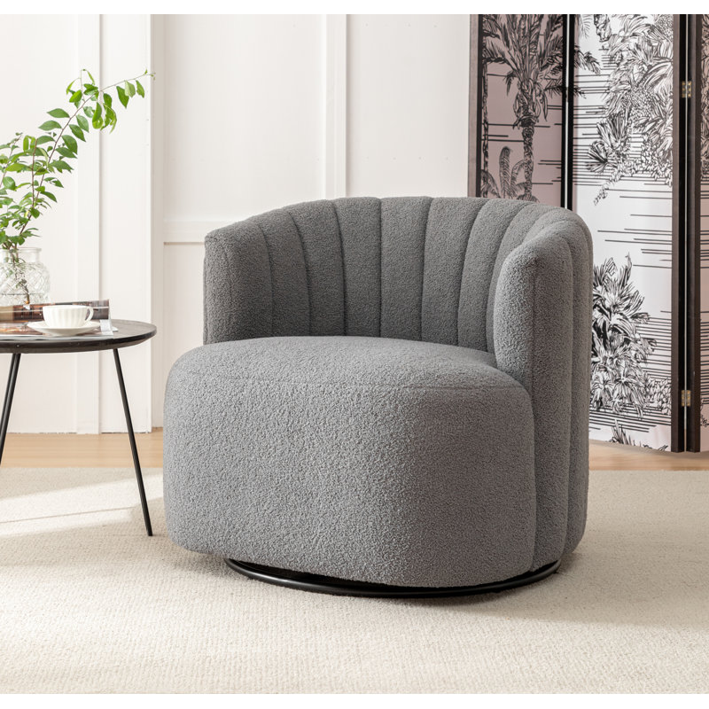 Fauteuil demi-tonneau pivotant rembourré Musaab, Gris