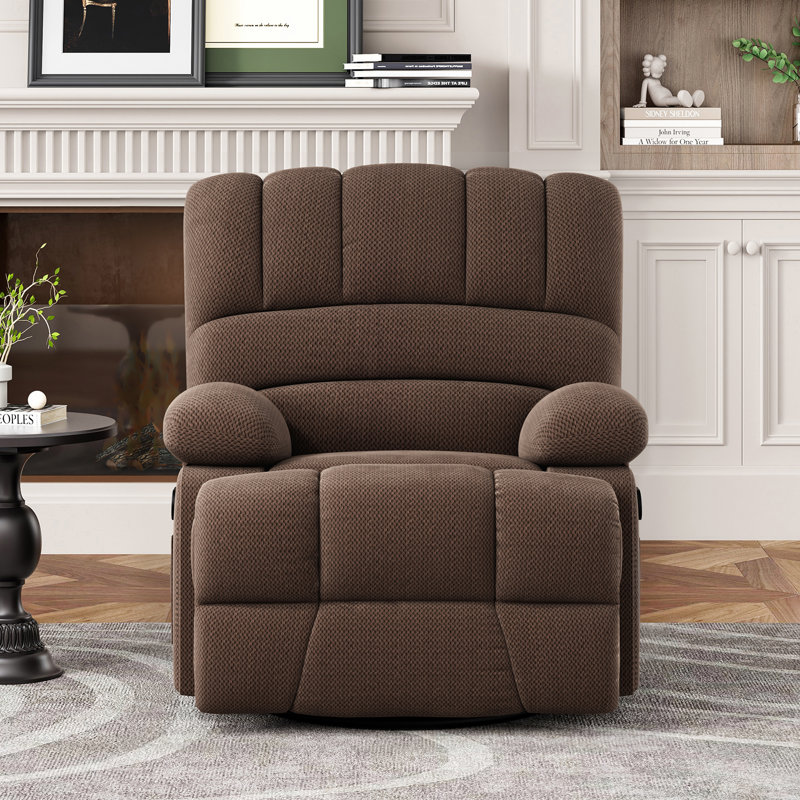 Heald 40.94"W Upholstered Swivel Rocker Recliner, Chocolate Velvet