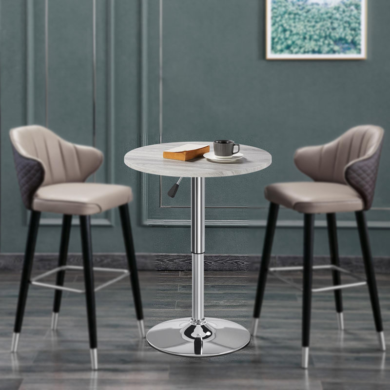 Balwinder Round Wood Metal Outdoor Bar Table , 60cm cm W 60cm cm D, Grey, Steel