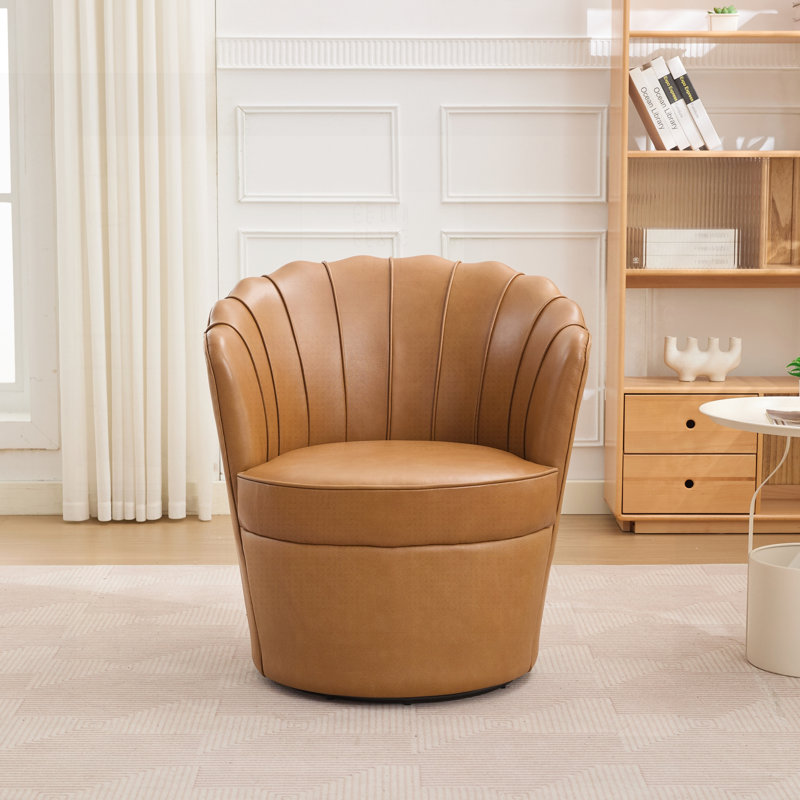 Fauteuil pivotant de luxe avec base en métal pivotant à 360 °, cuir fleur véritable, conception cannelée incurvée pour le bureau à domicile et les sièges d'appoint