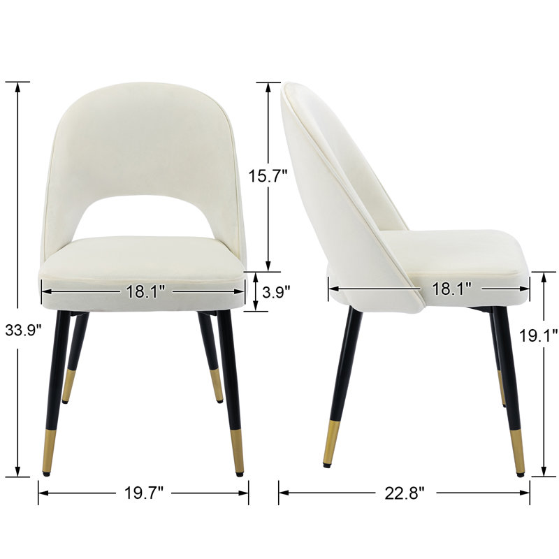 Beige Velvet Upholstered Side Chair with Metal Legs, Set of 2