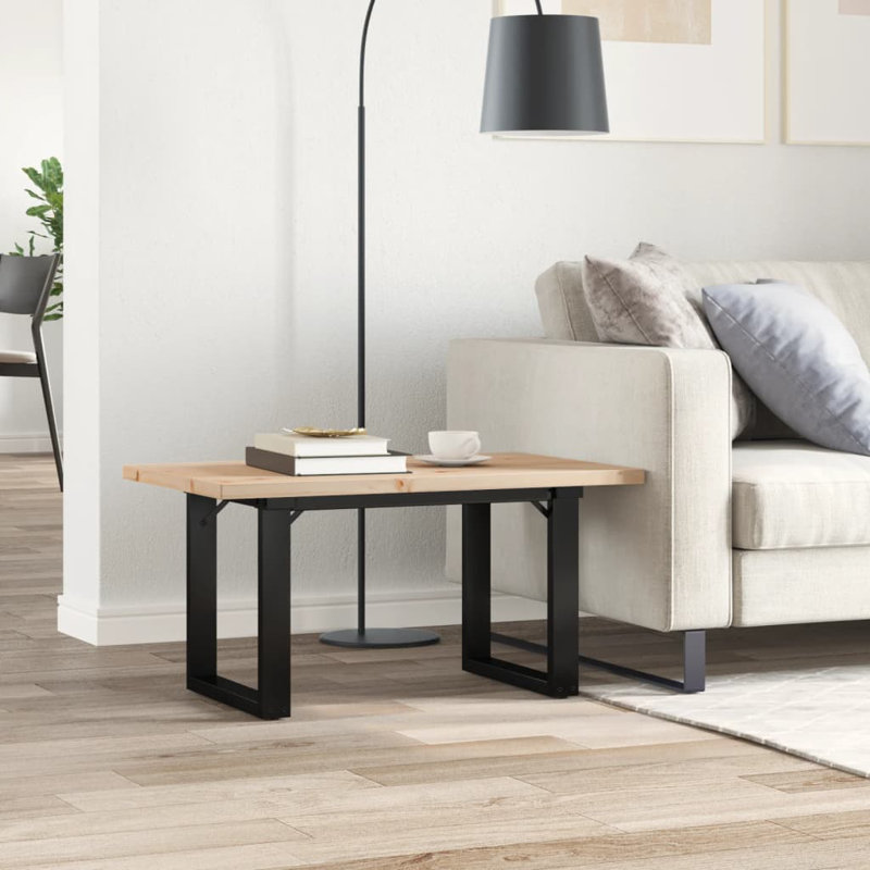 Table basse avec cadre en O, bois massif de pin et acier, H 15,9 po x L 31,5 po x l 19,7 po