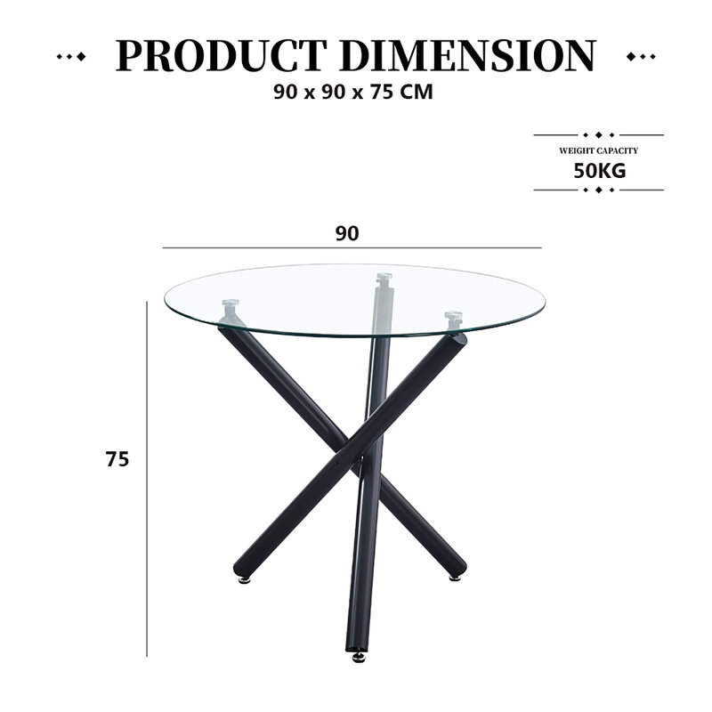 Supat Round Dining Table with Iron Base, Black