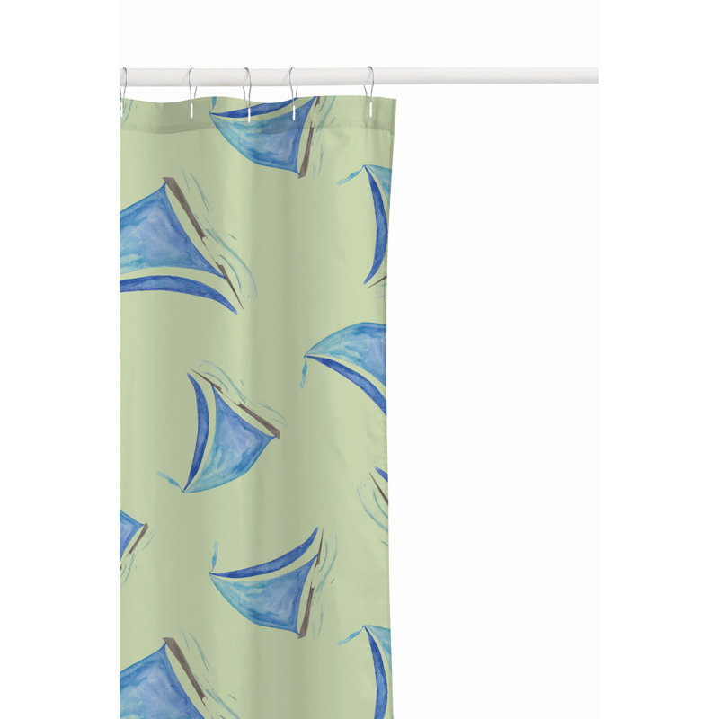 Summer Lemon Ultra-Thin Lightweight Shower Curtain, Lime/Blue Sailboats