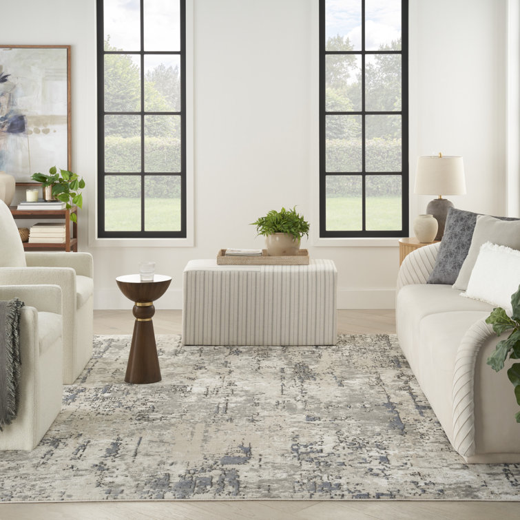 Fenster Abstract Modern Machine Woven Area Rug in Ivory/Blue/Gray