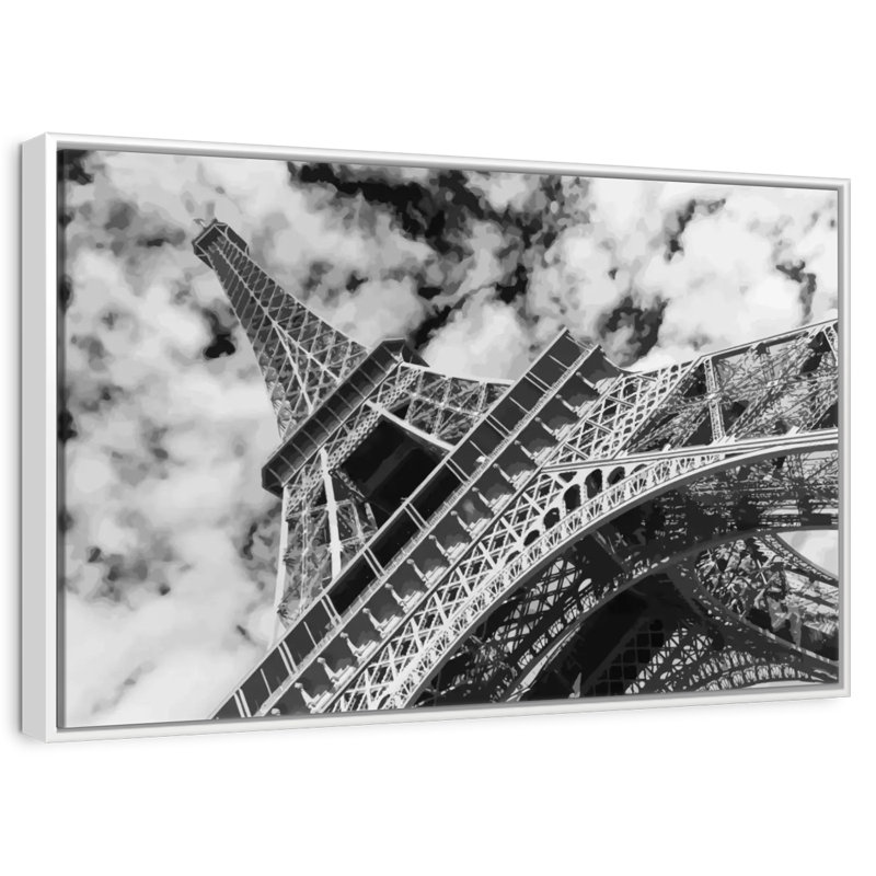 Eiffel Tower Cloudscape, Floating Frame White, 37" X 25"