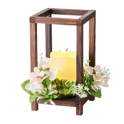 Ensemble de centre de table lanterne de mariage en bois brun avec bougies à DEL et couronnes florales, décoration de table de ferme 10 pièces pour mariage rustique, fête ou maison