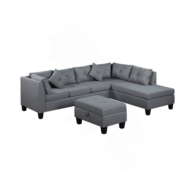 Canapé, chaise et repose-pieds 104,5 po, gris