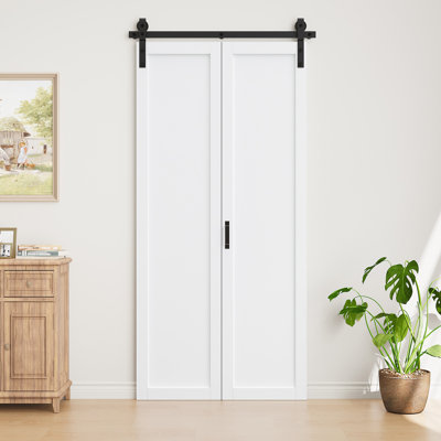  No Assembly Panels, Bi-fold Barn Door White Prime Solid Manufactured Wood Interior Closet Doors with Hardware Kit
