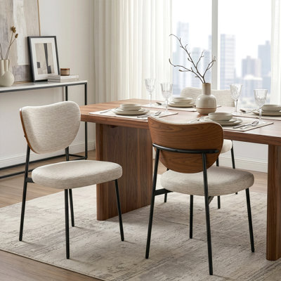 Ensemble de 2 chaises de salle à manger en tissu tissé délavé beige avec pieds en métal noir Bethel