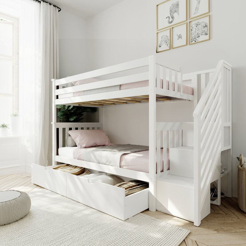 Janetzi Kids Bunk Bed with Drawers, Twin Over Twin